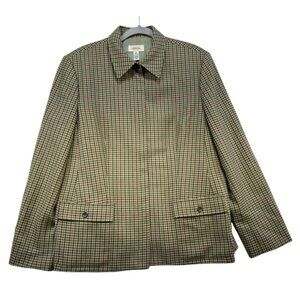 Talbots Womens Plaid Wool Jacket Size 16 Brown Cream Gingham Academia Scholar Ma